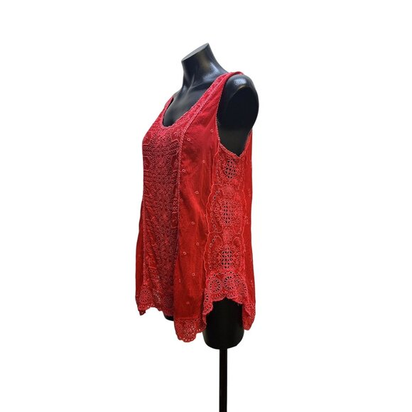 Johnny Was Red Tunic Tank w/Intricate Eyelet Design Size M - Picture 5 of 8